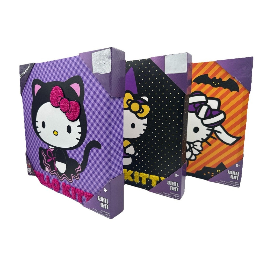 Hello Kitty Halloween 3-Piece Wall Art Set – Cat, Bat & Mummy Canvas Décor
